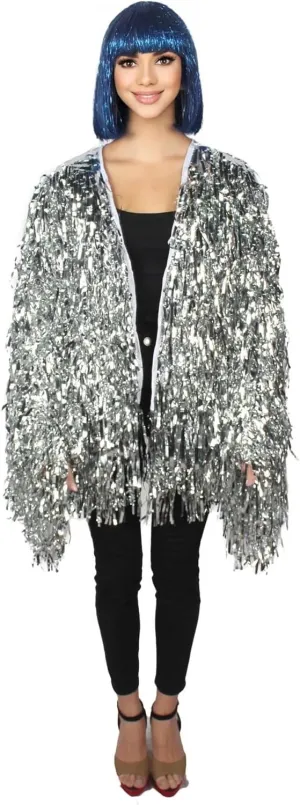 Unisex Thick Metallic Tinsel Foil Jacket - Extra Dense Shiny Glitter Costumes | Loose Fit Festival Rave Outfits