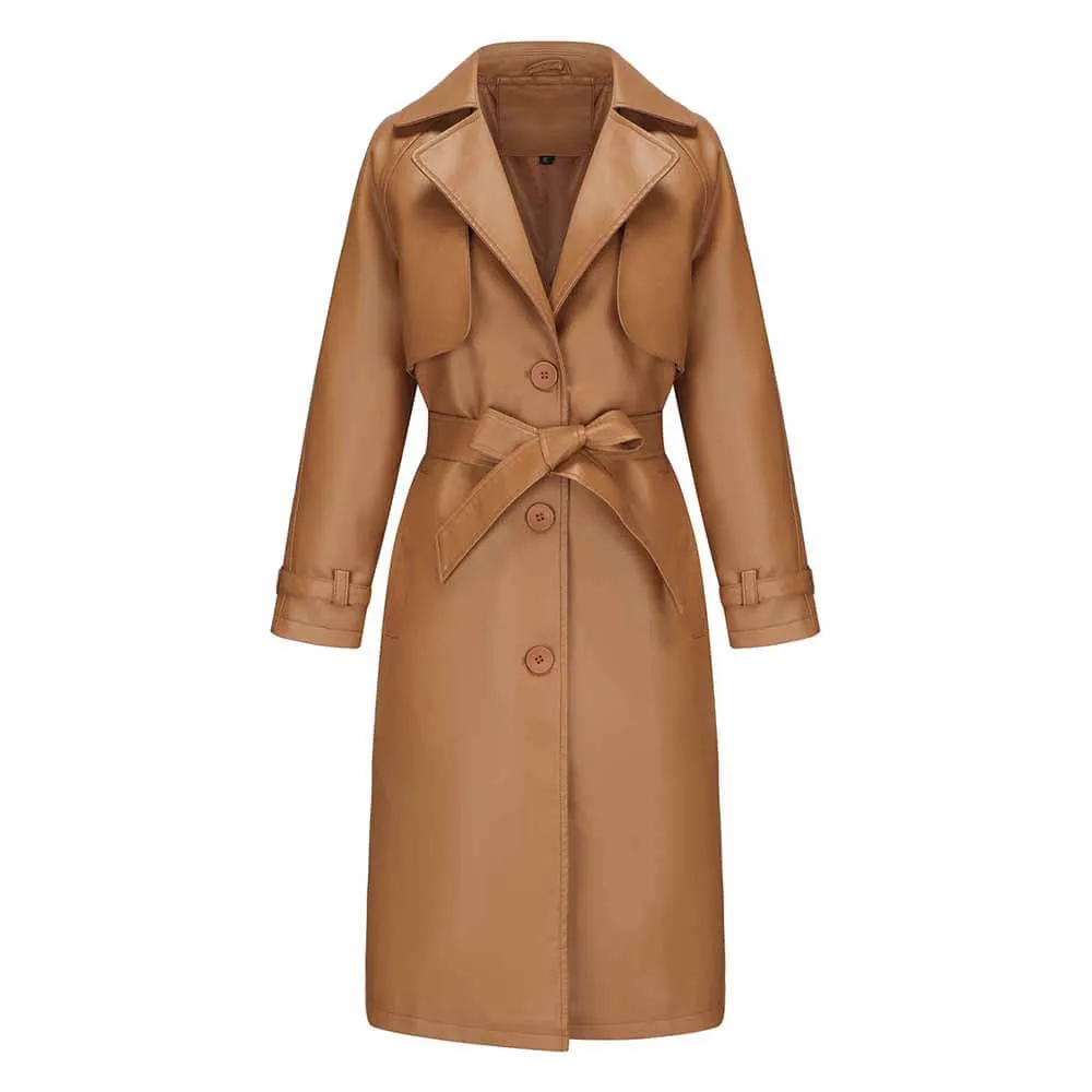 Vintage Lapel Belt Long Trench Coat