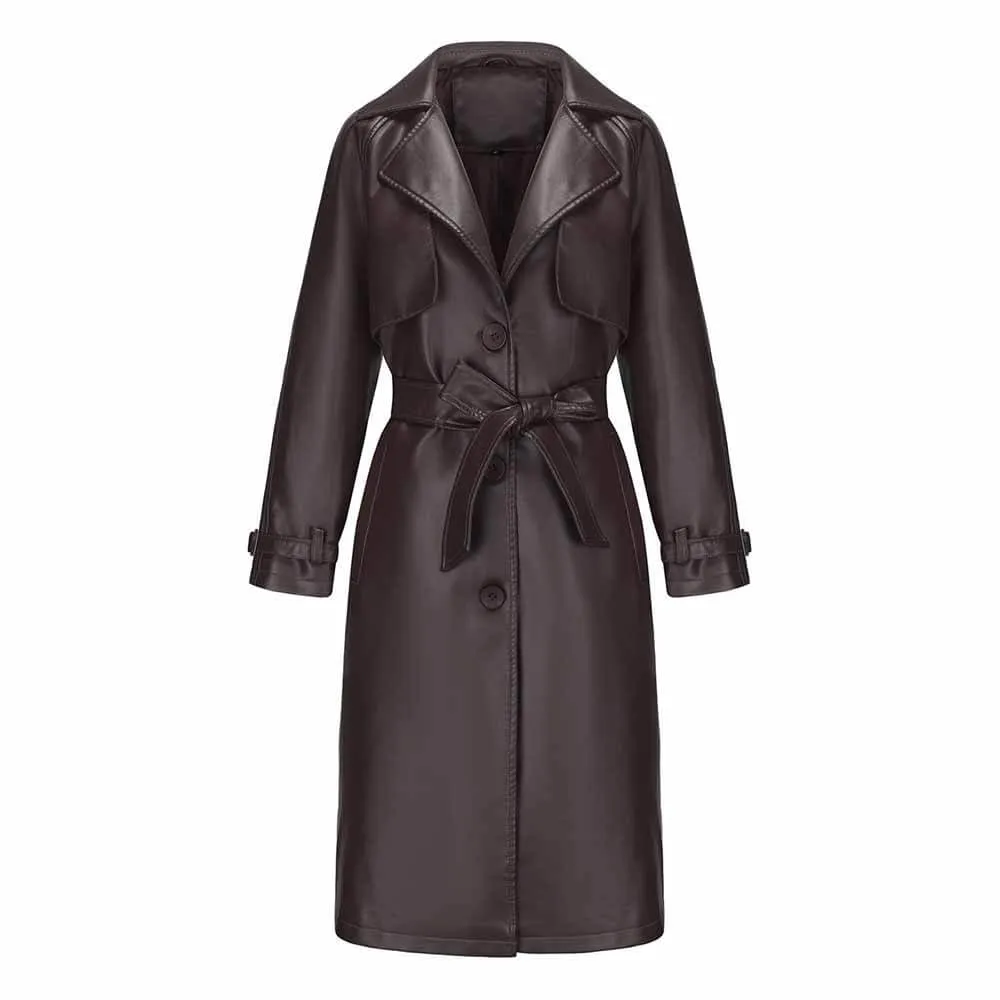 Vintage Lapel Belt Long Trench Coat