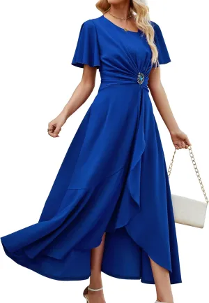 Wedding Guest Dresses for Women Have Pockets Cocktail Dress Ruffle Sleeve A Line Evening Party Formal Dresses for Women