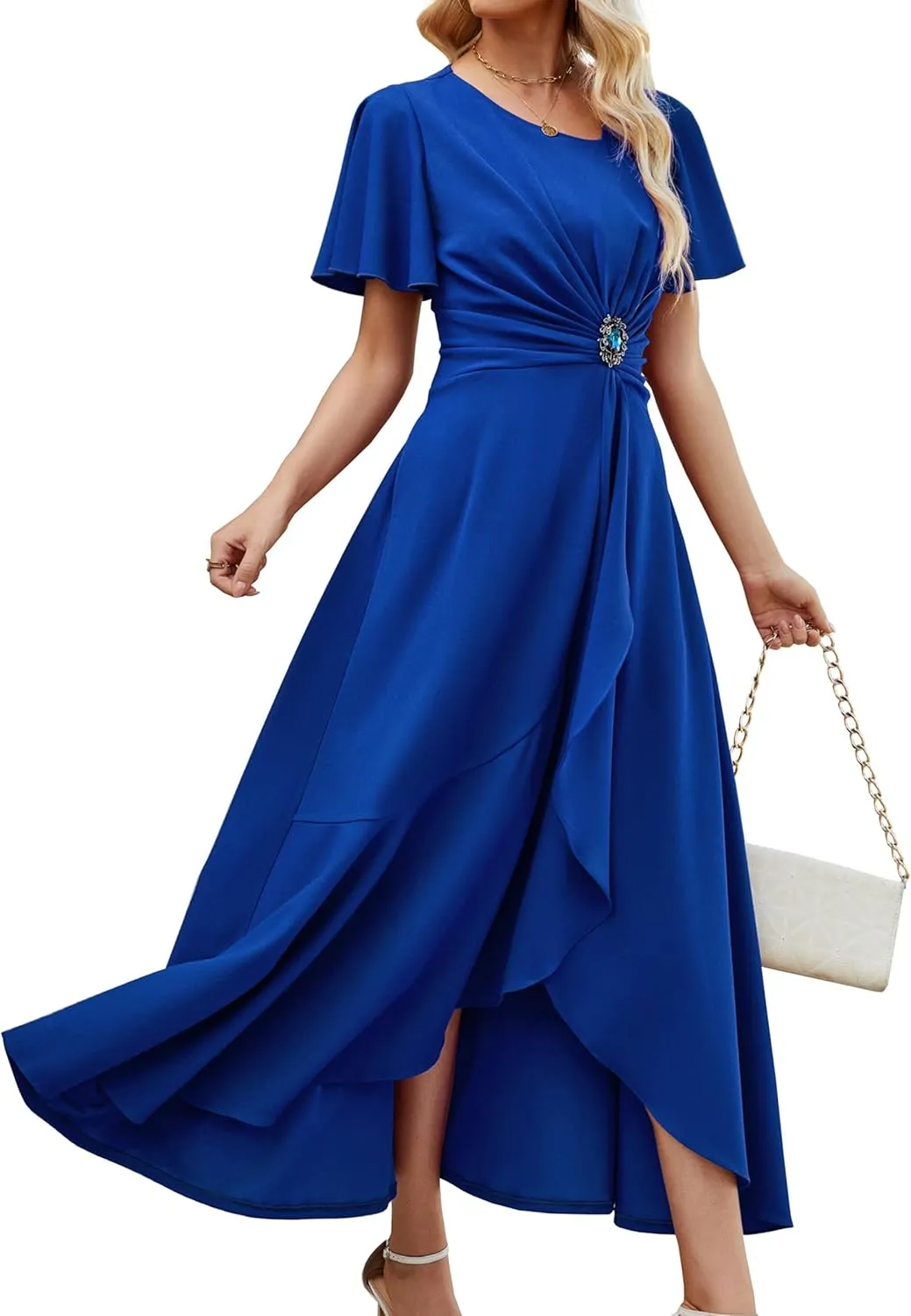 Wedding Guest Dresses for Women Have Pockets Cocktail Dress Ruffle Sleeve A Line Evening Party Formal Dresses for Women
