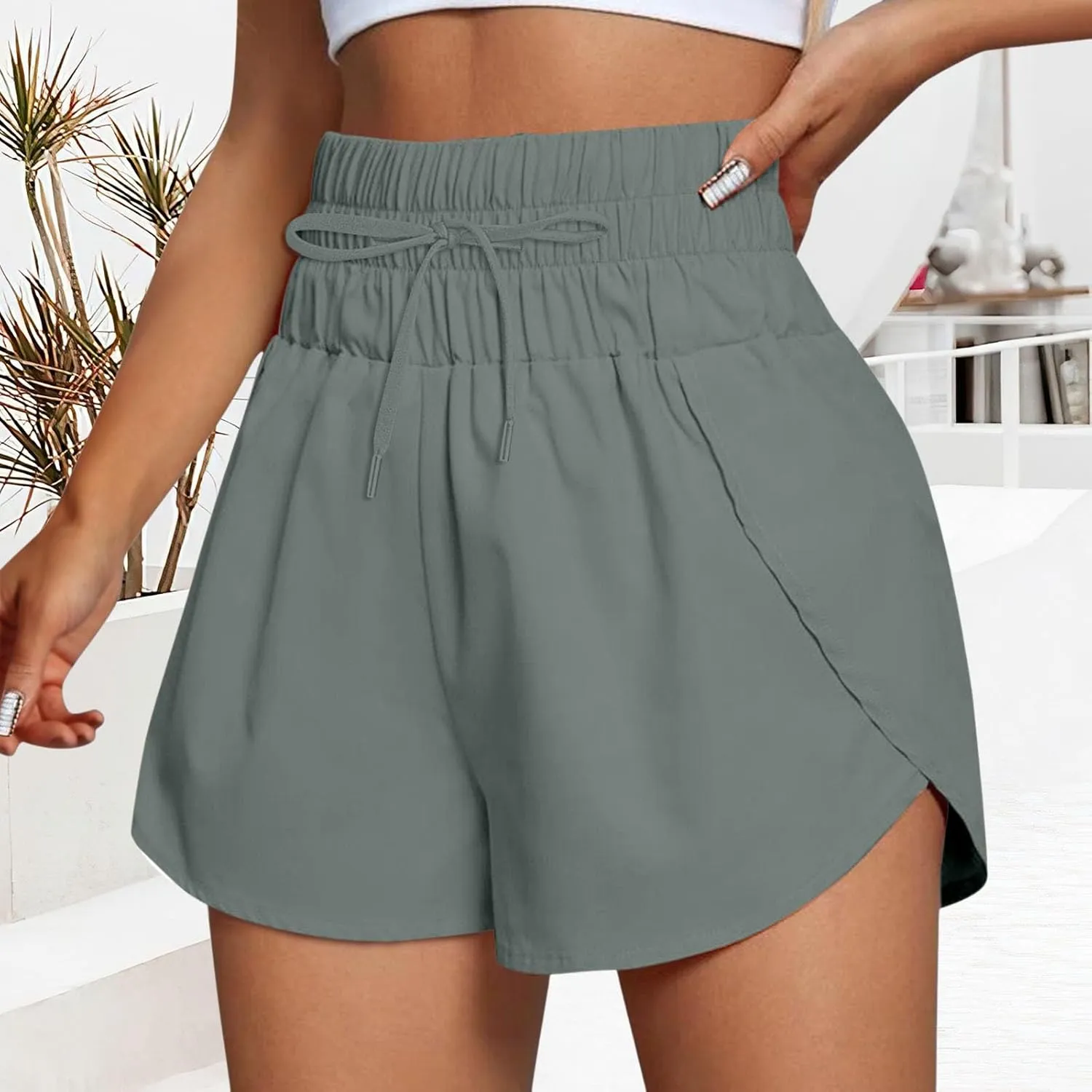 Women Casual Running Exercise Shorts Active Athletic Gym Workout Flowy Sweatpants Trendy Side Slit Casual Short Pants