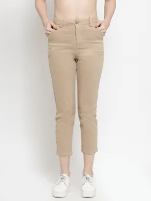 Women Solid Khaki Ankle Length Trouser