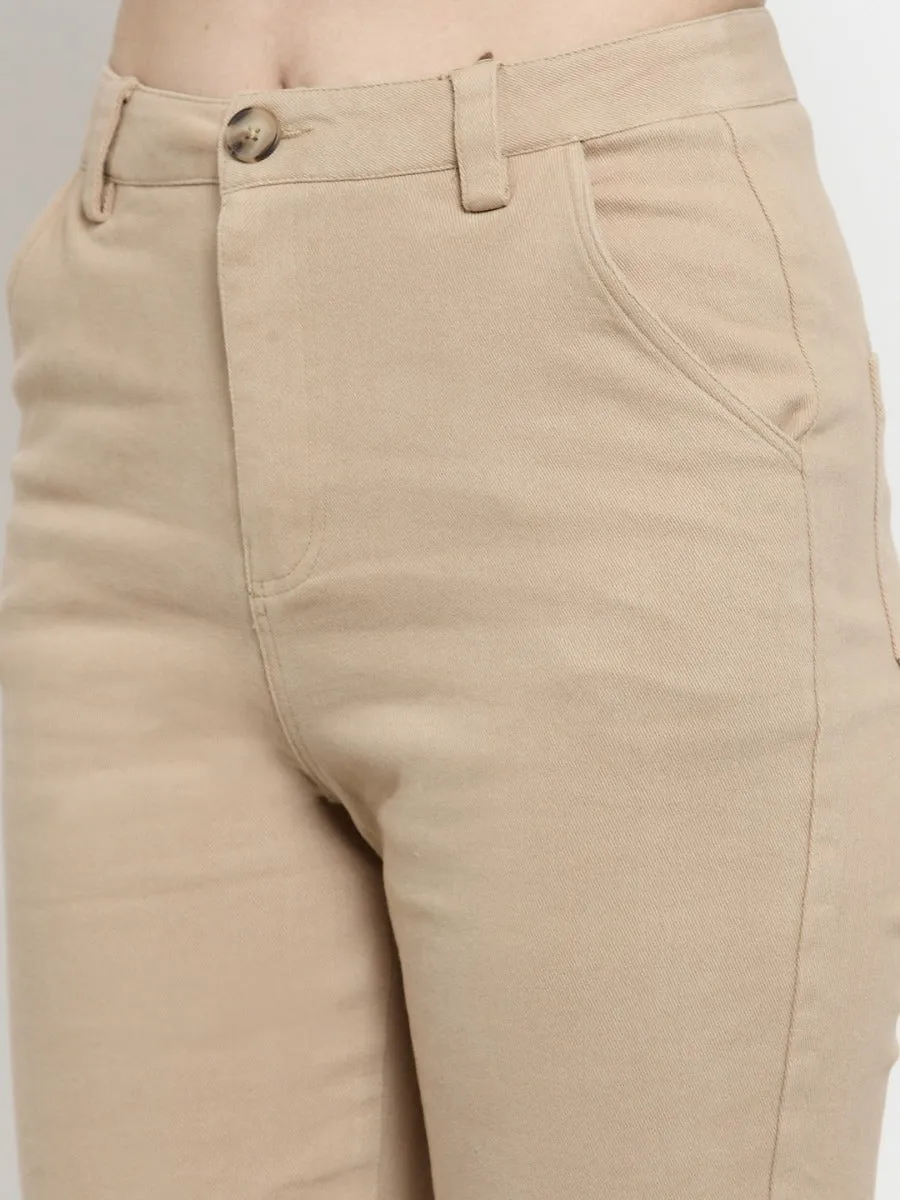 Women Solid Khaki Ankle Length Trouser