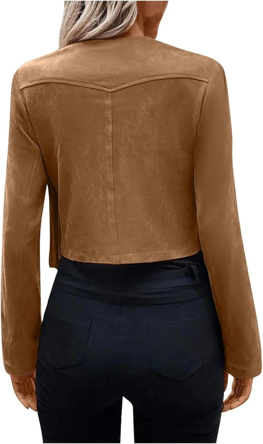 Women Vintage Tassel Cropped Jacket Faux Suede Long Sleeve Fringe Jackets Funny Motorcycle Biker Coat Trendy