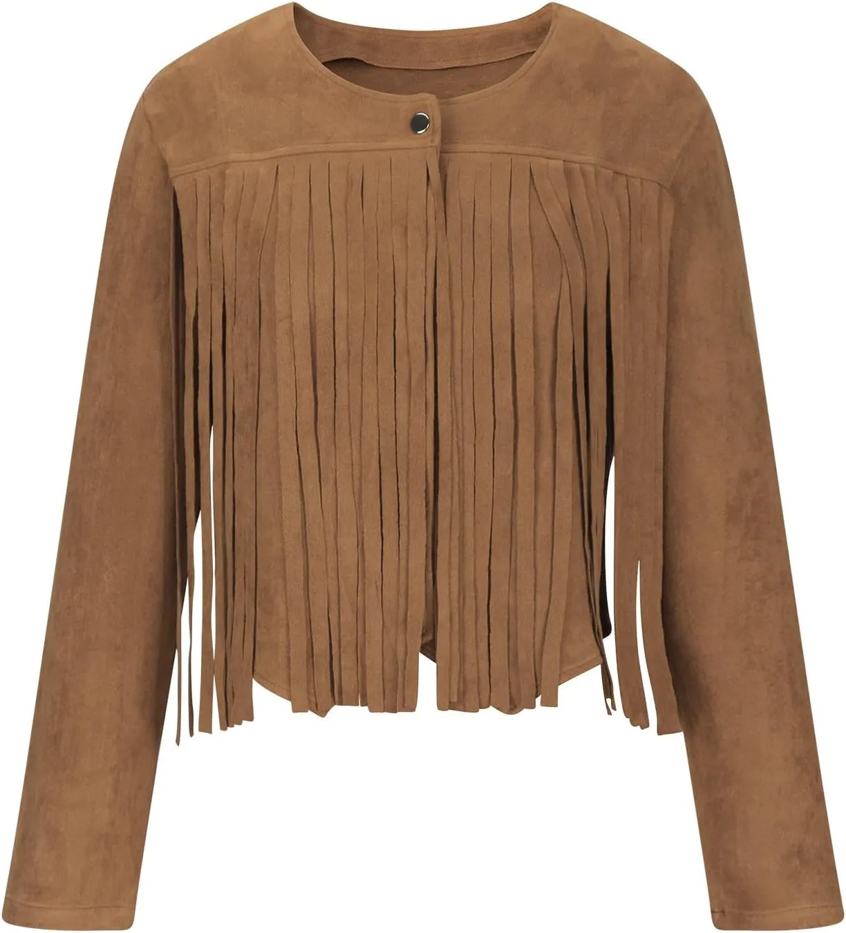 Women Vintage Tassel Cropped Jacket Faux Suede Long Sleeve Fringe Jackets Funny Motorcycle Biker Coat Trendy