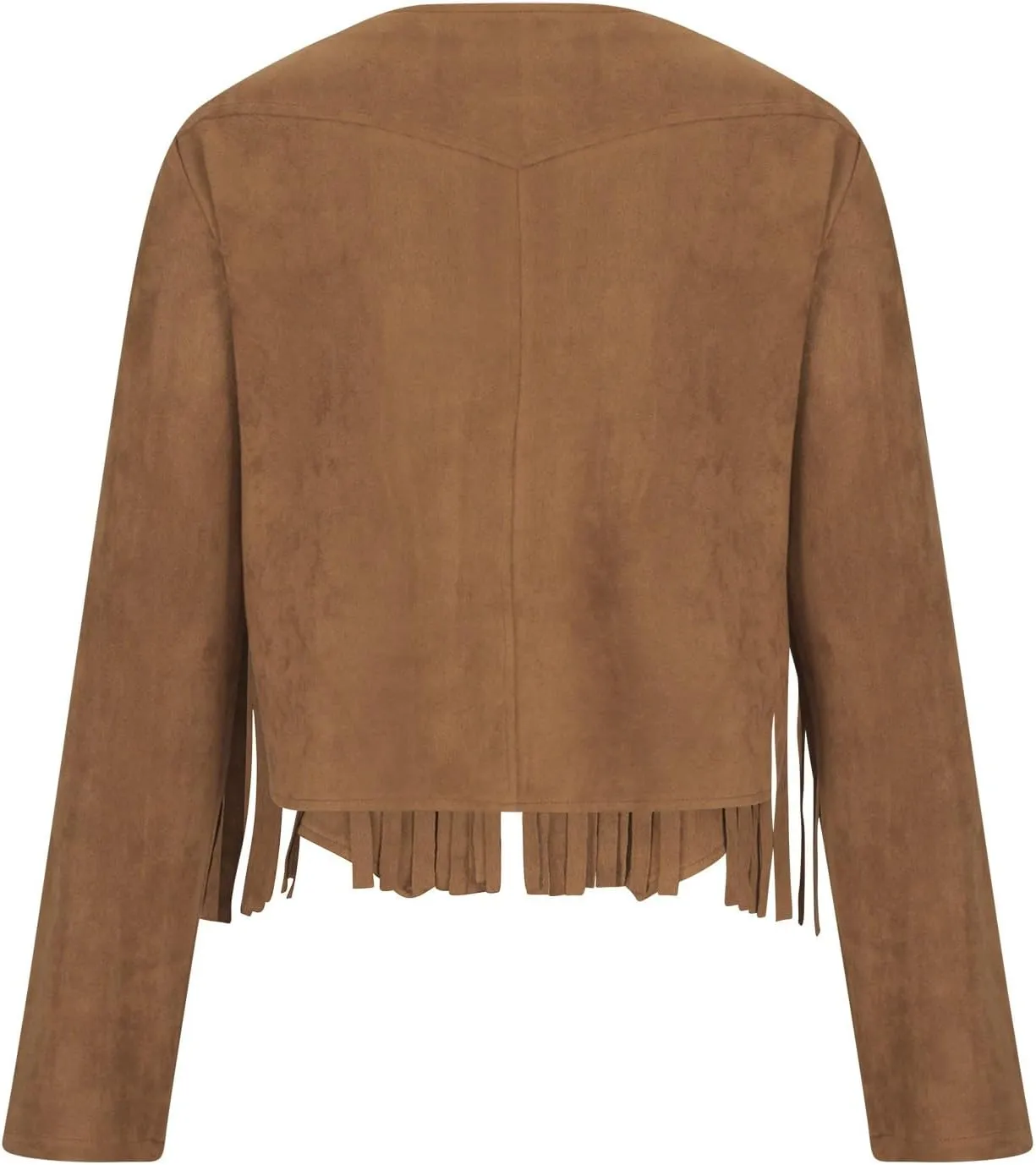 Women Vintage Tassel Cropped Jacket Faux Suede Long Sleeve Fringe Jackets Funny Motorcycle Biker Coat Trendy