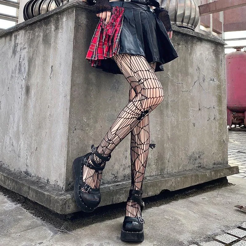 Women's Black Skull Fishnet Stockings for Halloween - Thin Polyester Design