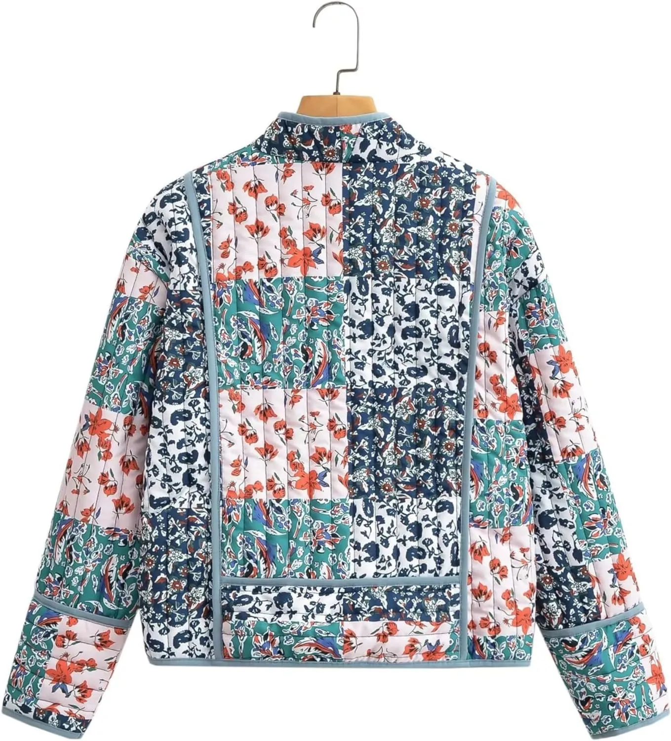 Women's Floral Quilted Jackets Cropped Reversible Open Front Lightweight Short Padded Puffer Coat