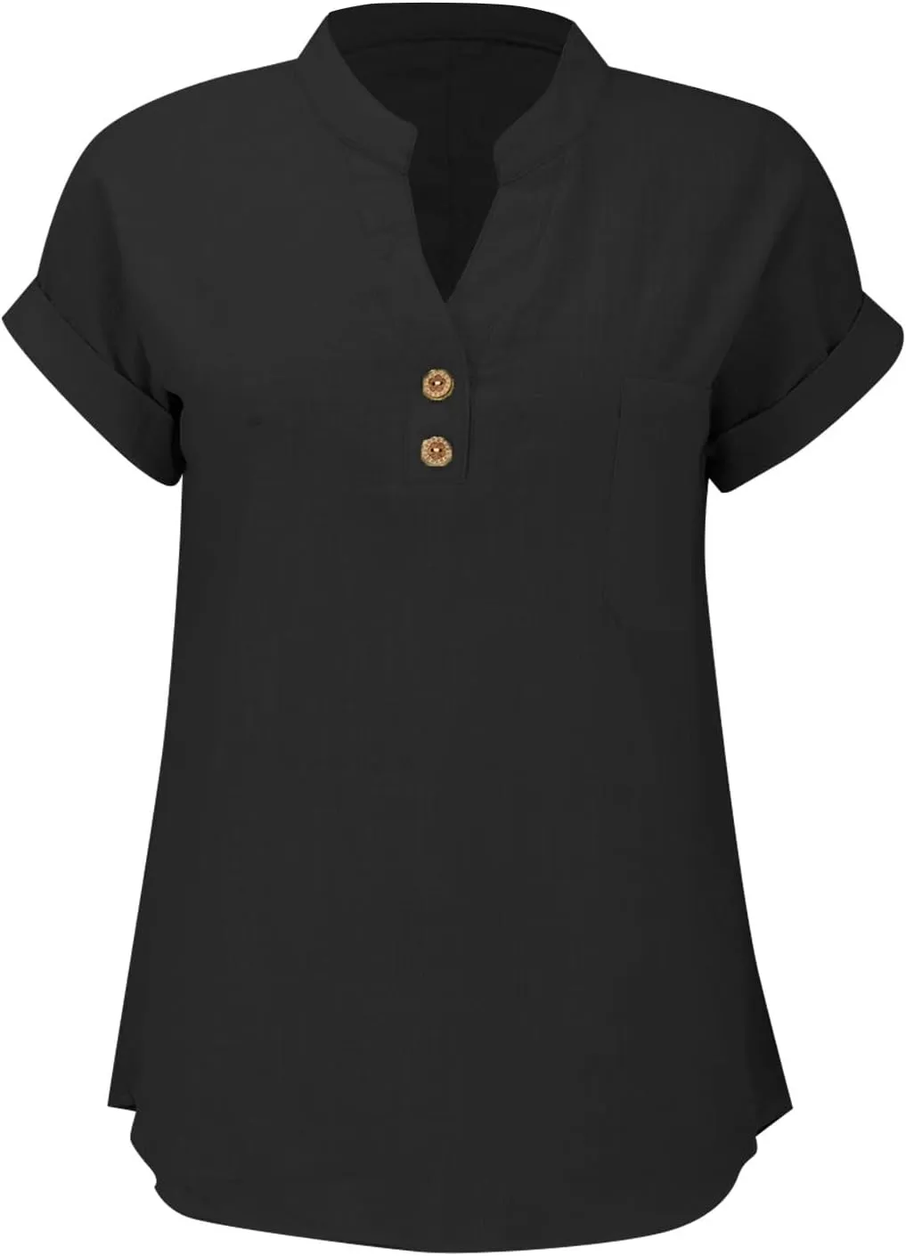 Women's Linen Oversized Blouses Short Sleeve Top T Shirt Button 3/4 Sleeve V Neck Linen Blouse Top