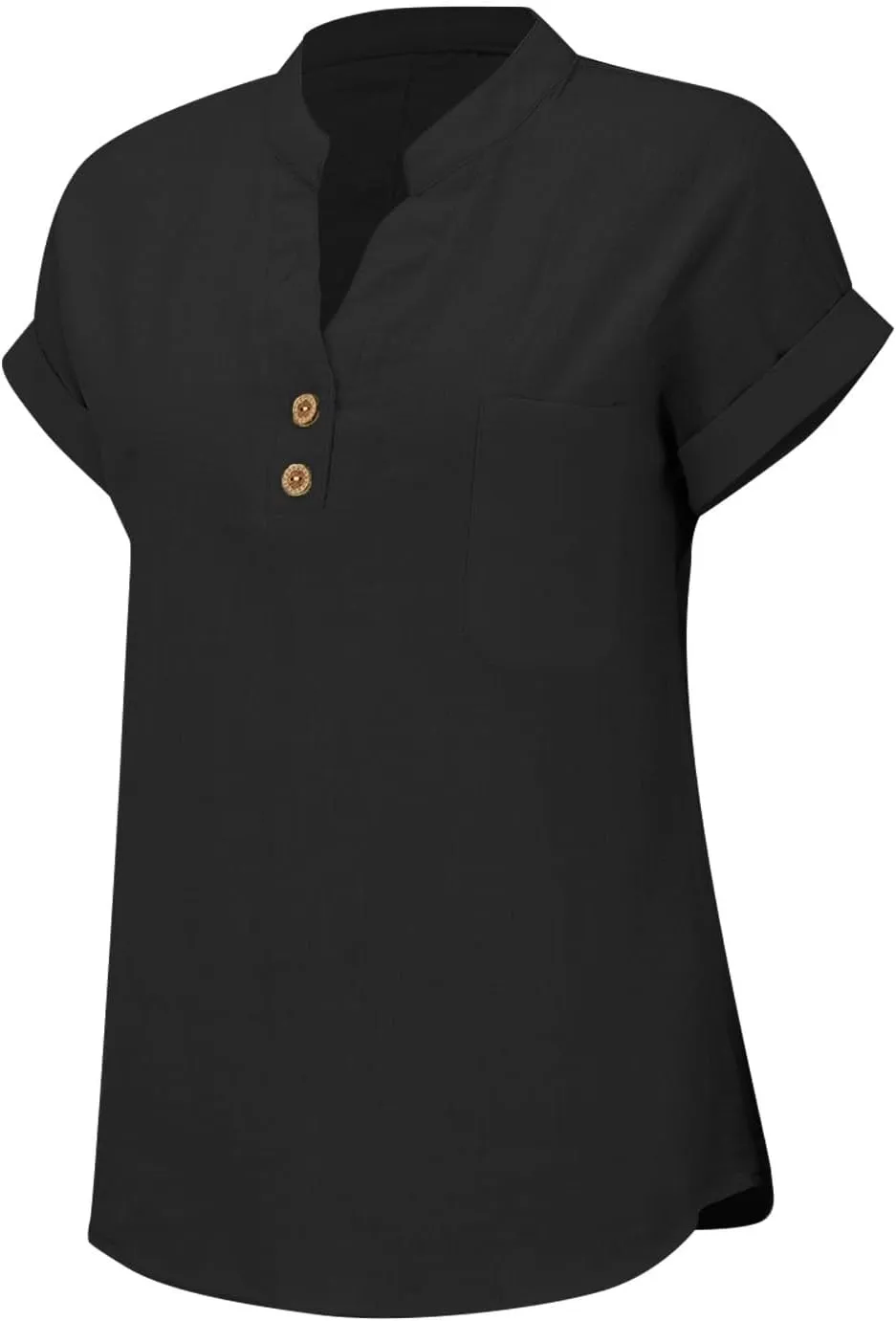 Women's Linen Oversized Blouses Short Sleeve Top T Shirt Button 3/4 Sleeve V Neck Linen Blouse Top