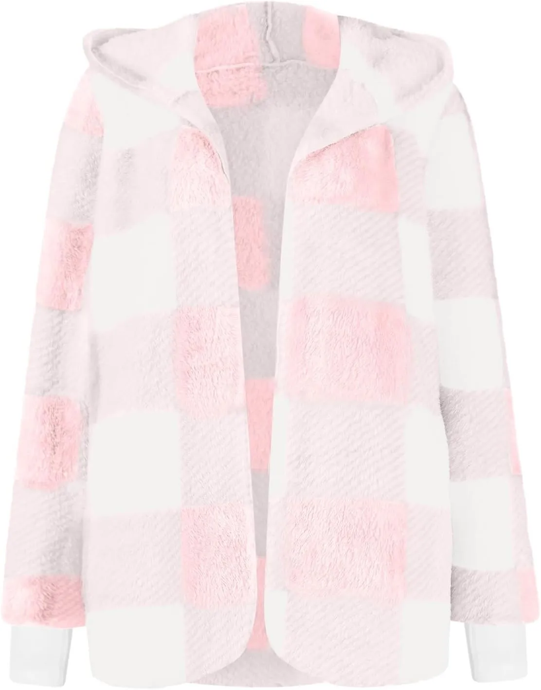 Womens Winter Coats Warm Plush Jackets Open Front Long Sleeve Cardigan Trendy Plaid Fuzzy Outerwear