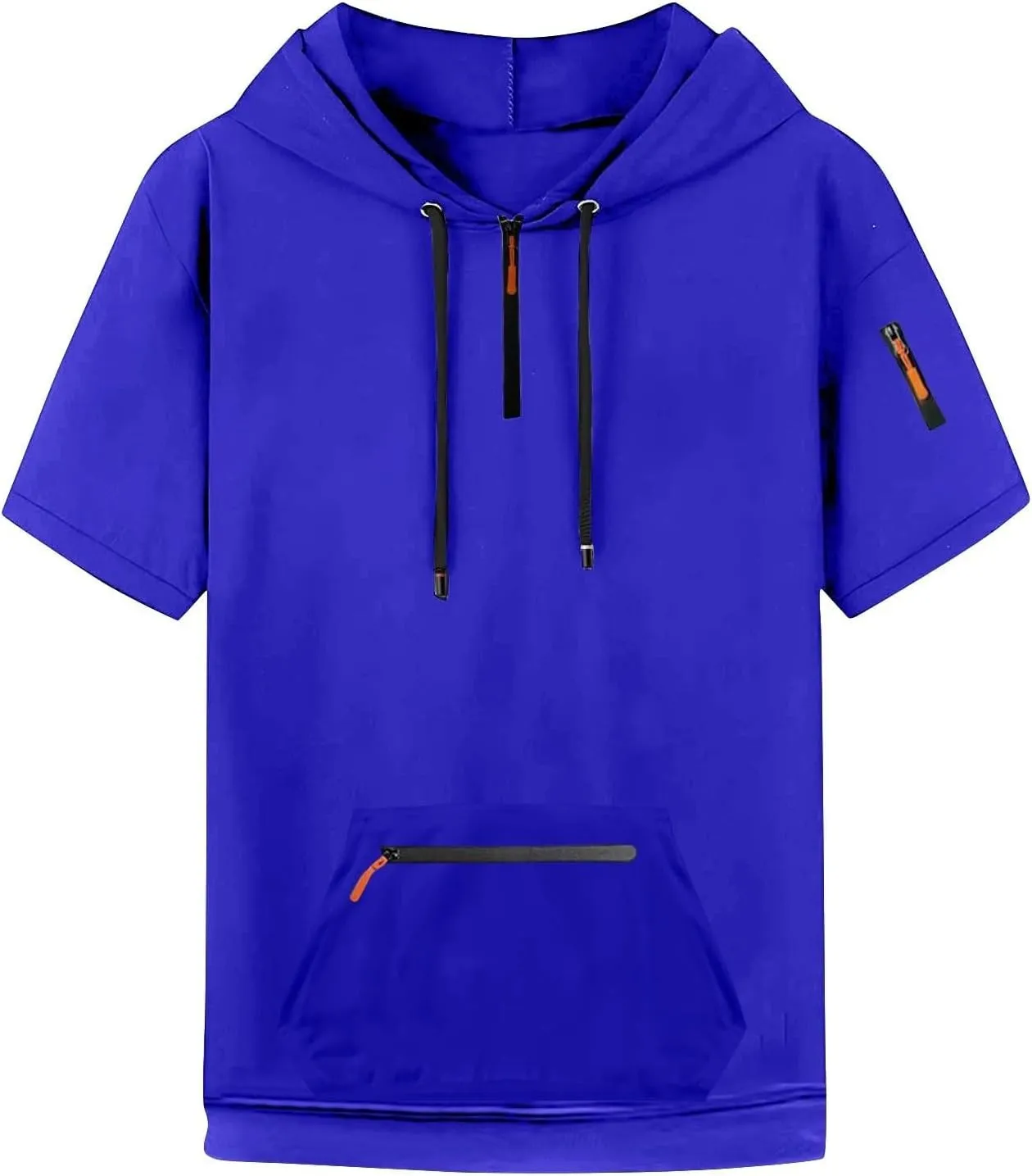 Workout Hoodies for Men Zip Up Short Sleeve Slim Fit Pocket Casual Tshirts Pullover Summer Gym Training Muscle Tees