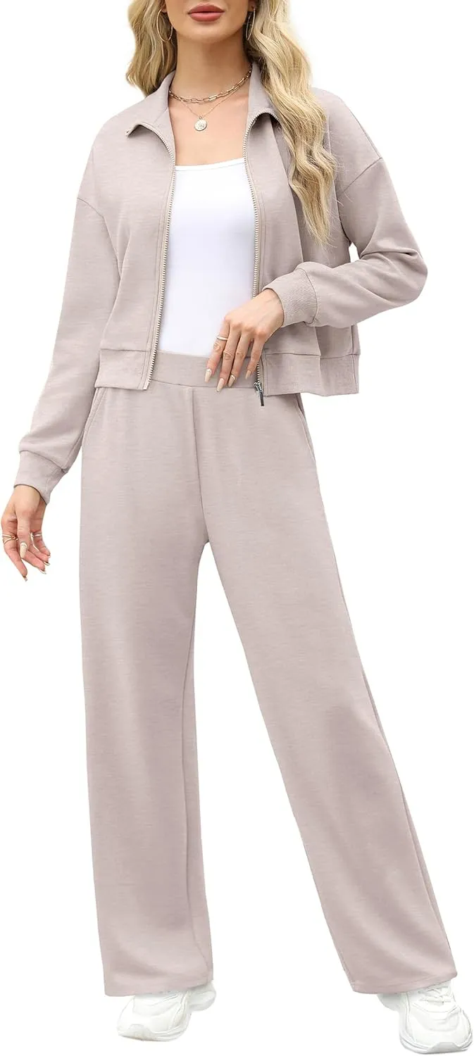 XIEERDUO Lounge Sets for Women 2025 Sweatsuit 2 Piece Outfits Sweatshirt Wide Leg Sweatpant Tracksuit Matching Set