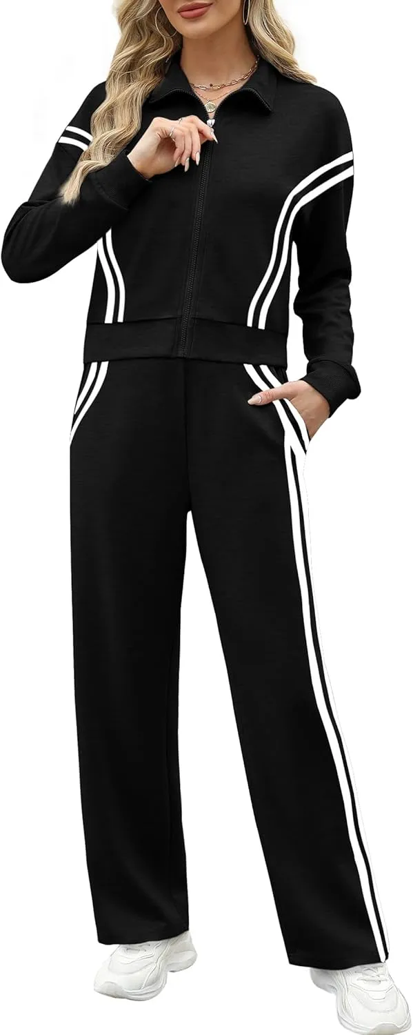 XIEERDUO Lounge Sets for Women 2025 Sweatsuit 2 Piece Outfits Sweatshirt Wide Leg Sweatpant Tracksuit Matching Set