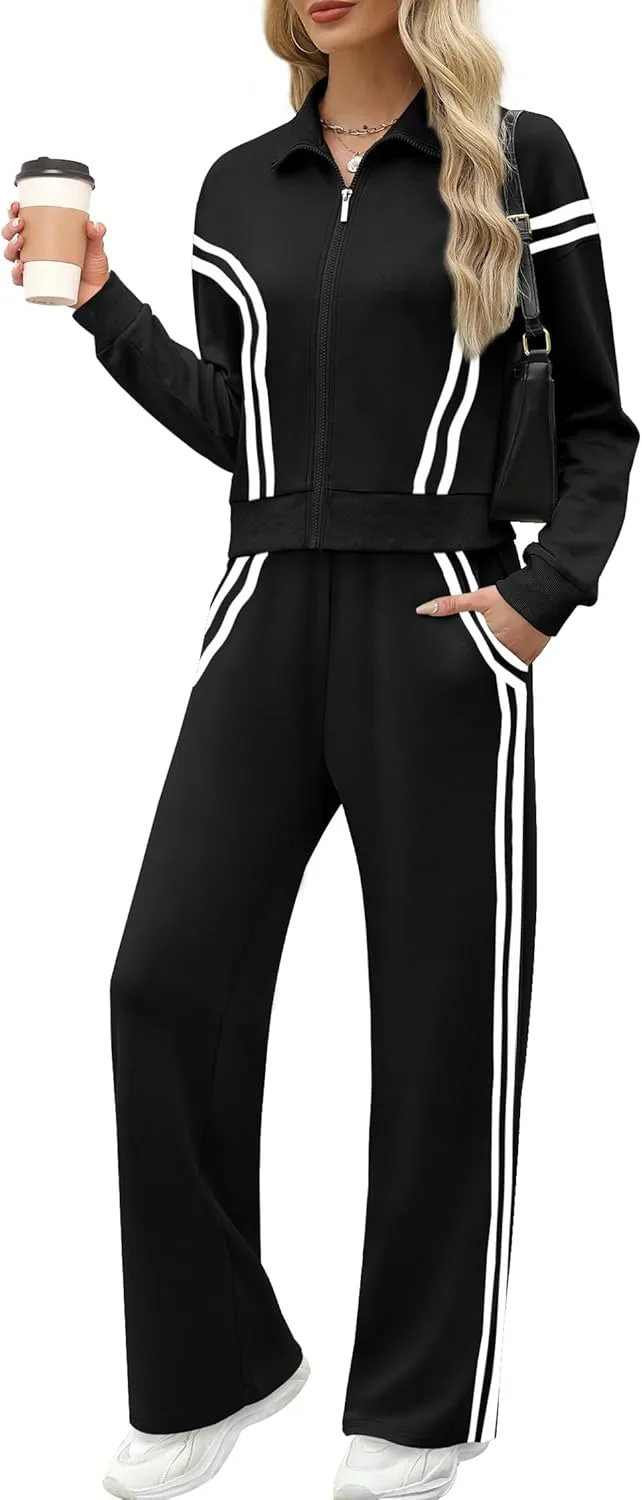 XIEERDUO Lounge Sets for Women 2025 Sweatsuit 2 Piece Outfits Sweatshirt Wide Leg Sweatpant Tracksuit Matching Set