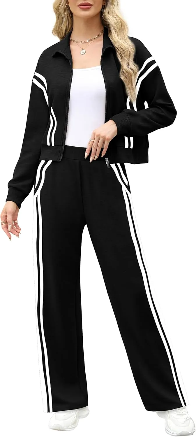XIEERDUO Lounge Sets for Women 2025 Sweatsuit 2 Piece Outfits Sweatshirt Wide Leg Sweatpant Tracksuit Matching Set