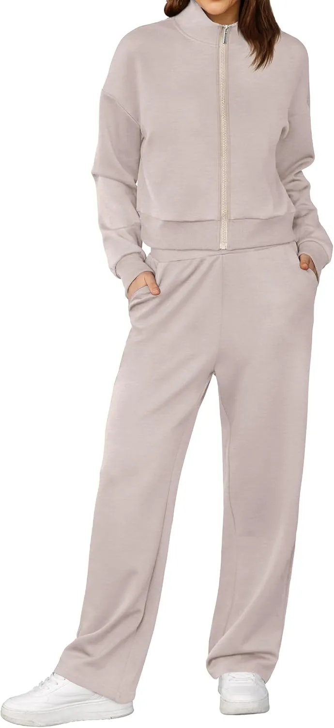 XIEERDUO Lounge Sets for Women 2025 Sweatsuit 2 Piece Outfits Sweatshirt Wide Leg Sweatpant Tracksuit Matching Set