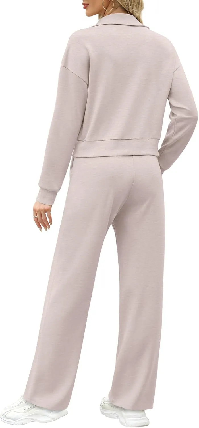 XIEERDUO Lounge Sets for Women 2025 Sweatsuit 2 Piece Outfits Sweatshirt Wide Leg Sweatpant Tracksuit Matching Set